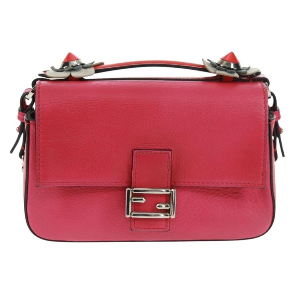 Fendi Leather Chain Double Micro Baguette Shoulder Bag Pink